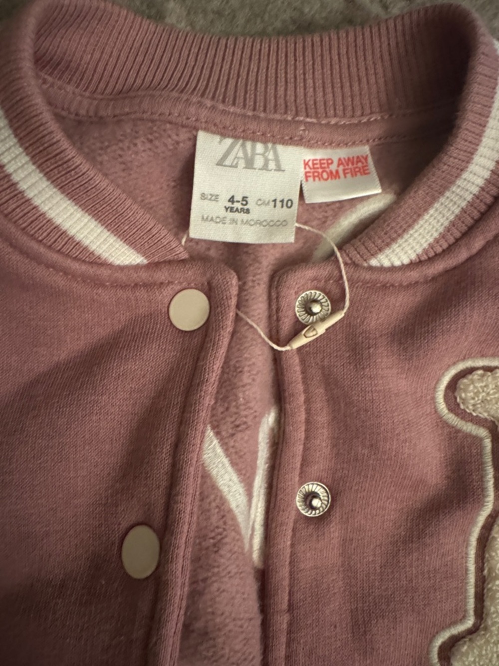 Zara Mauve and Cream Cropped Varsity Jacket - Picture 2 of 2